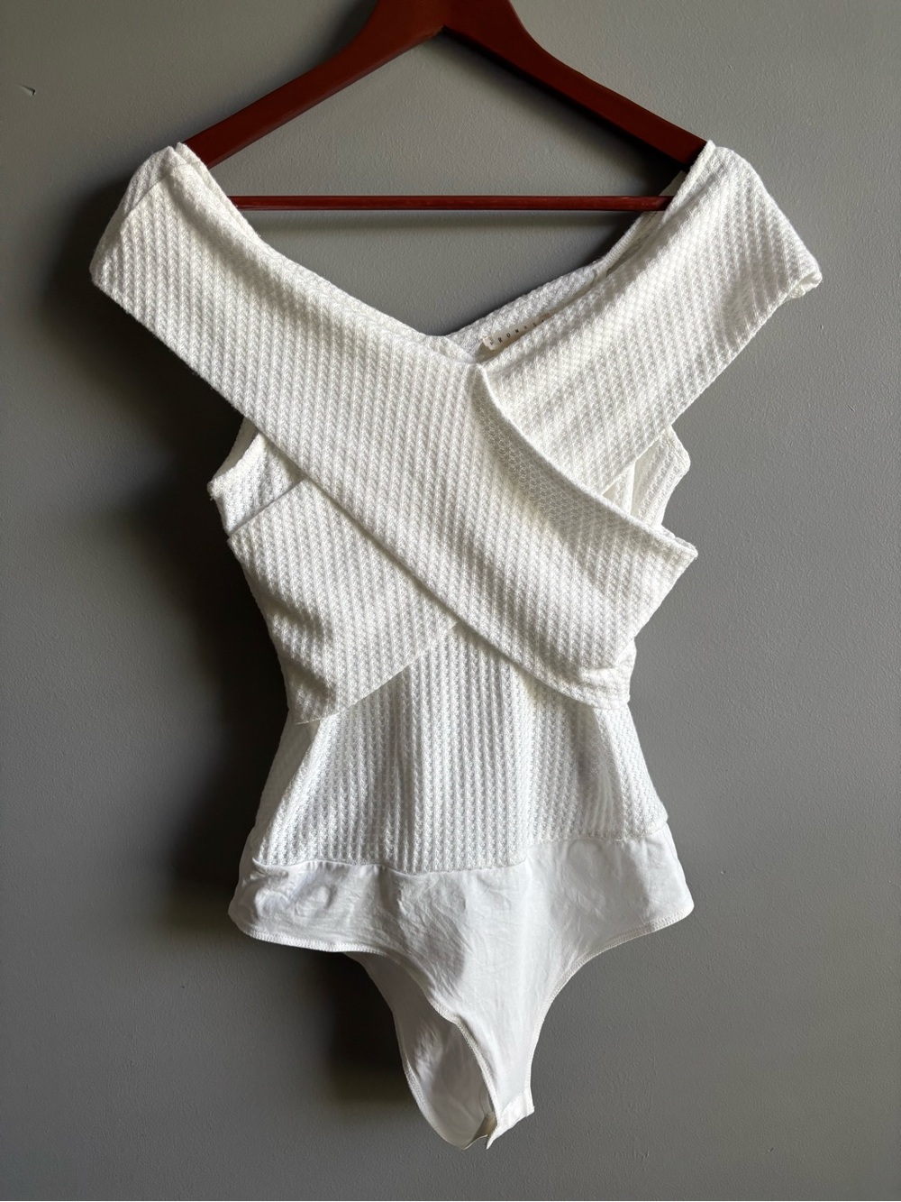 Promesa Waffle Knit Off the Shoulder Criss-Cross Bodysuit